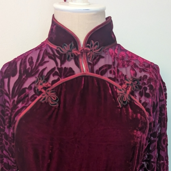 Unconventional Lace Goth Velvet Silk Chinese Dress Mandarin Cheongsam Vintage - Picture 12 of 12